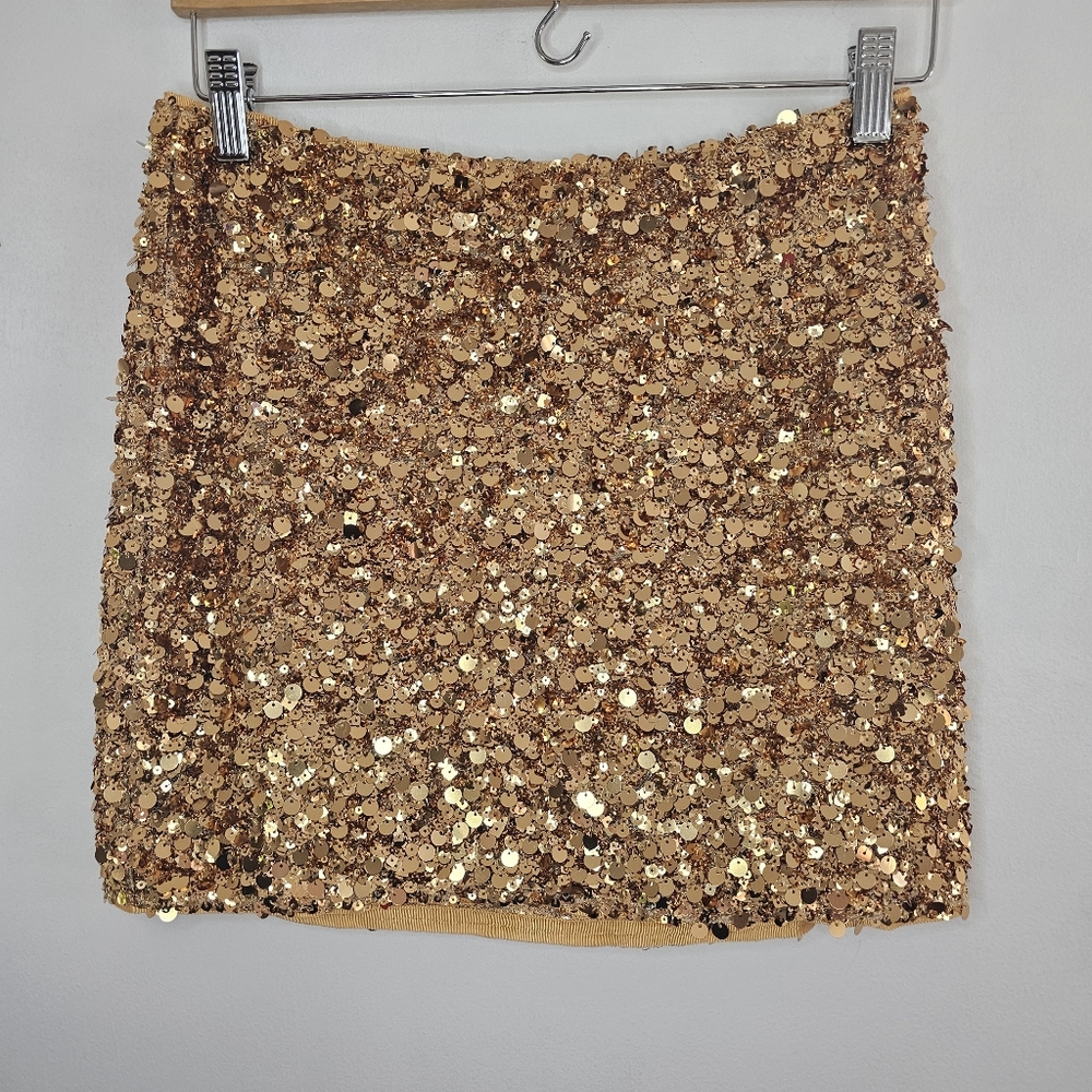 NWT ZARA Gold Sequin Mini Skirt Size S Glam Party Clubwear - Picture 2 of 8